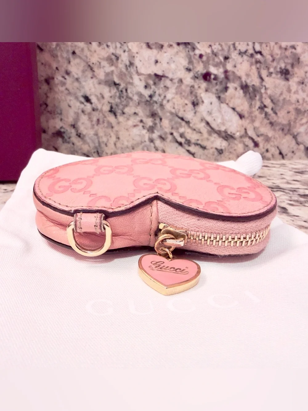Gucci Pink Leather Heart Coin Purse Wallet w Box & Dust Bag - Picture 6 of 9
